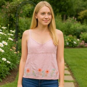 Richard Malcolm 100% Pure Irish Linen‎ Embroidered Babydoll Tank Fairy Whimsy L